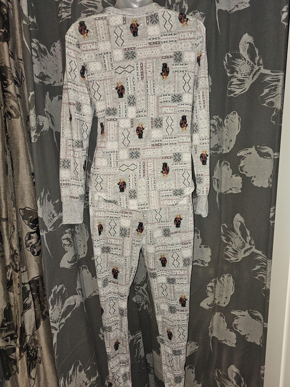 Polo by Ralph Lauren Gray Fair Isle Knit Jumpsuit with Bear Motif